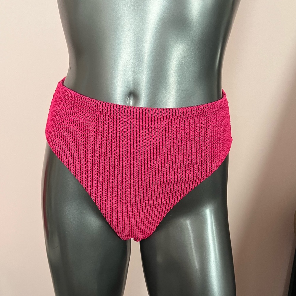 NWT High Waisted French Cut Ribbed Pink & Black Bikini Bottom - Picture 3 of 6
